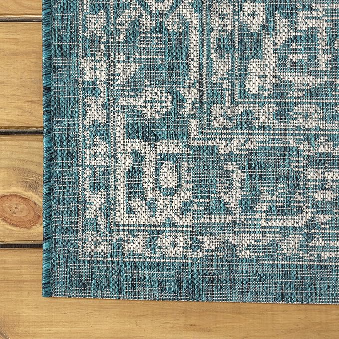 JONATHAN Y Boho Medallion Indoor Outdoor Round Area Rug 6 Ft Teal/Gray - Image 6