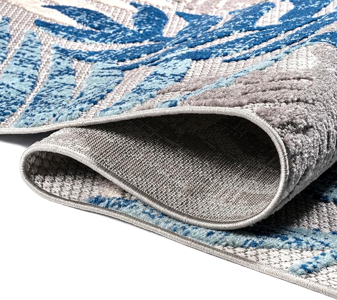 JONATHAN Y Tropics Palm Leaves Indoor Outdoor Area Rug 5X8 Gray/Blue, Boho - Image 6