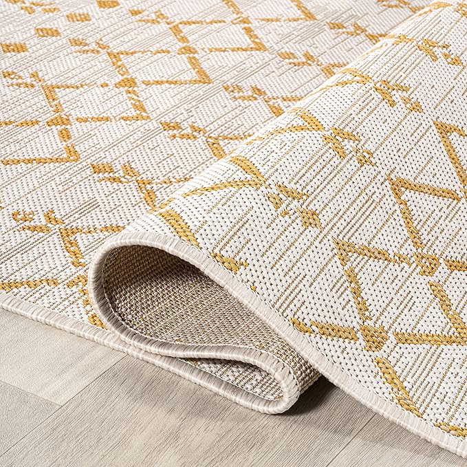 JONATHAN Y Moroccan Geometric Indoor Outdoor Area Rug 8X10 Cream/Yellow - Image 6