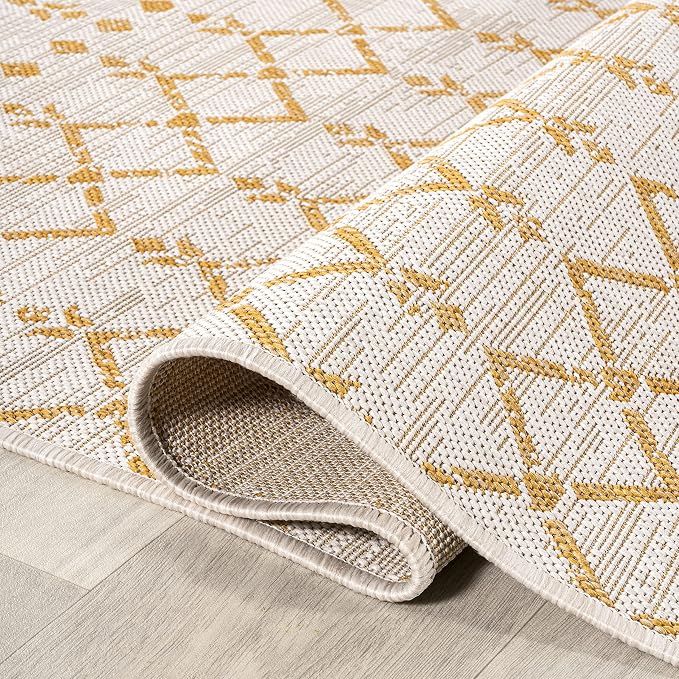 JONATHAN Y Moroccan Geometric Indoor Outdoor Area Rug 4X6 Cream/Yellow - Image 6