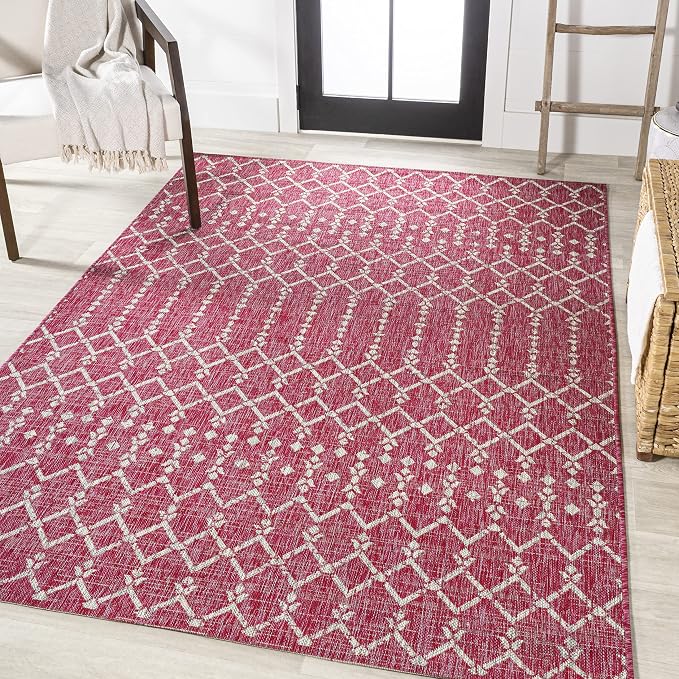 JONATHAN Y Moroccan Geometric Indoor Outdoor Area Rug 9X12 Fuchsia/Light Gray - Image 4