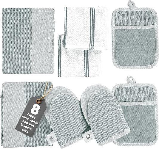 Casa Platino 8-Piece Mini Oven Mitt & Pot Holder Set – 500°F Heat Resistant by CasaPlatino