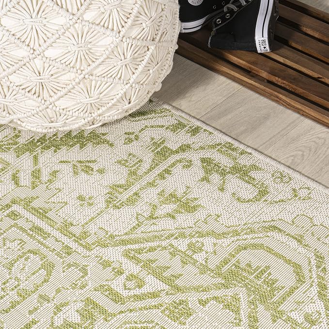 JONATHAN Y Boho Medallion Indoor Outdoor Round Area Rug 5 Ft Cream/Green - Image 3
