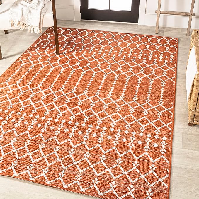 JONATHAN Y Moroccan Geometric Indoor Outdoor Area Rug 8X10 Orange/Cream - Image 4
