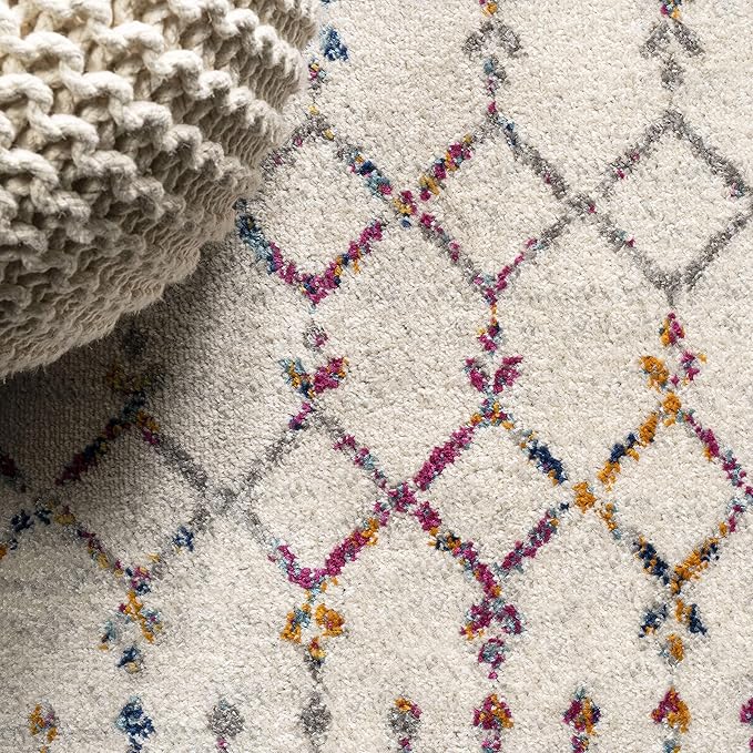 JONATHAN Y Boho Vintage Diamond Ivory/Multi Runner Rug 2X8 ft, Moroccan Hype - Image 3