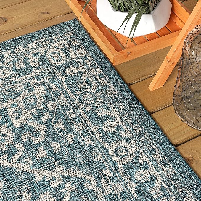 JONATHAN Y Boho Medallion Indoor Outdoor Area Rug 8X10 Teal/Gray, Malta - Image 7