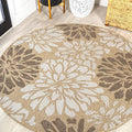 JONATHAN Y Floral Textured Weave Indoor Outdoor Round Area Rug 5 Ft Brown/Cream by JONATHANY