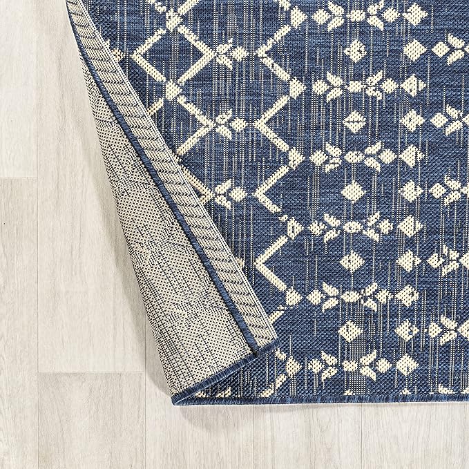 JONATHAN Y Moroccan Geometric Indoor Outdoor Runner Rug 2X10 Navy/Beige - Image 6