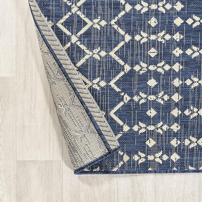 JONATHAN Y Moroccan Geometric Indoor Outdoor Round Area Rug 9 Ft Navy/Beige - Image 4