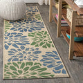 JONATHAN Y Floral Textured Weave Indoor Outdoor Runner Rug 2X14 Navy/Green by JONATHANY