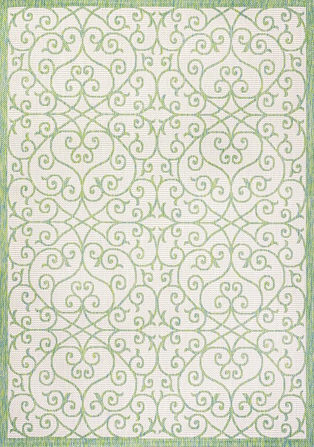 JONATHAN Y Vintage Filigree Indoor Outdoor Area Rug 5X8 Cream/Green, Madrid - Image 9