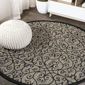 JONATHAN Y Vintage Filigree Indoor Outdoor Round Area Rug 5 Ft Black/Khaki by JONATHANY