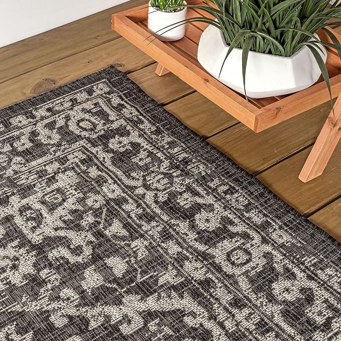 JONATHAN Y Boho Medallion Indoor Outdoor Square Area Rug 6X6 Black/Gray - Image 8