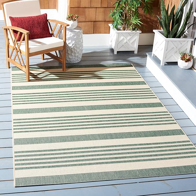 SAFAVIEH Courtyard Collection 2'7" x 5' Beige/Dark Green CY6062 Stripe Indoor/ by Unknown