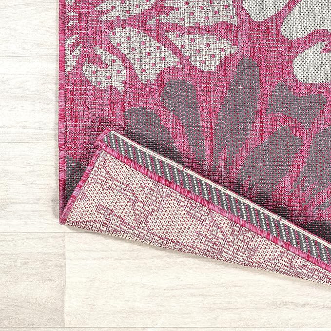 JONATHAN Y Floral Textured Weave Indoor Outdoor Area Rug 5X8 Fuchsia/Light Gray - Image 4
