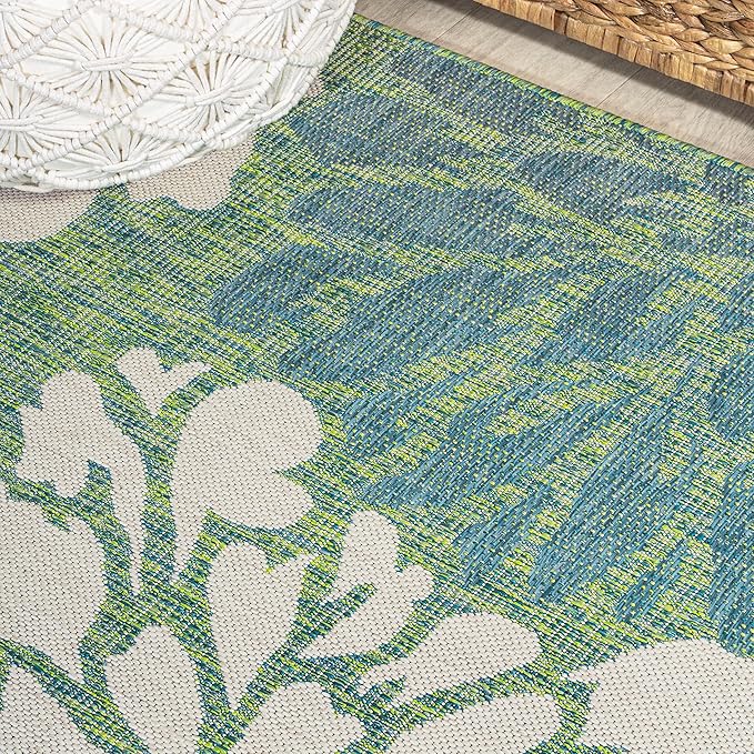JONATHAN Y Floral Textured Weave Indoor Outdoor Square Area Rug 4X4 Cream/Green - Image 6