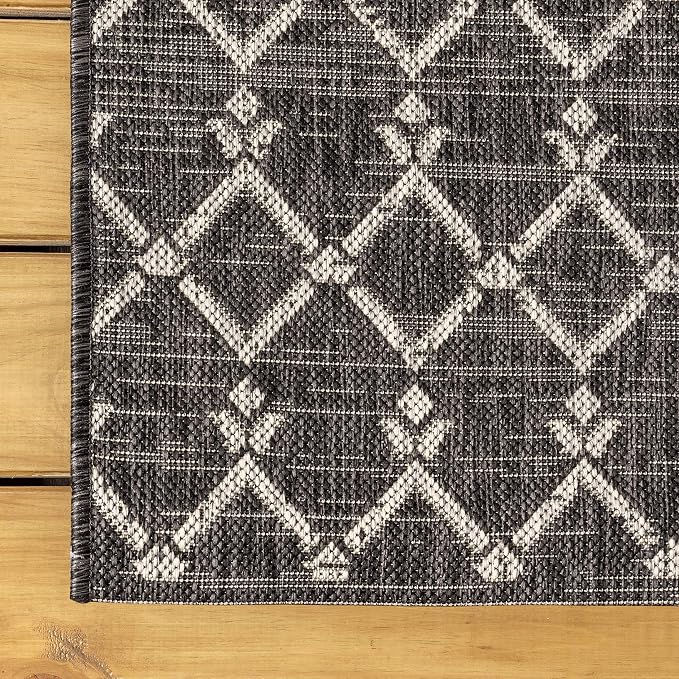 JONATHAN Y Moroccan Geometric Indoor Outdoor Round Area Rug 3 Ft Black/Gray - Image 6