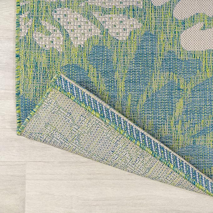 JONATHAN Y Floral Textured Weave Indoor Outdoor Round Area Rug 6 Ft Cream/Green - Image 4