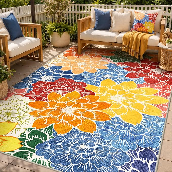 GENIMO Indoor Outdoor Area Rug 6'x9', Machine Washable Rugs by GENIMO