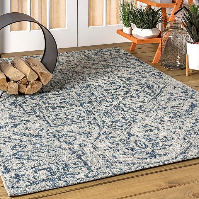 JONATHAN Y Boho Medallion Indoor Outdoor Area Rug 4X6 Navy/Gray, Estrella - Image 6