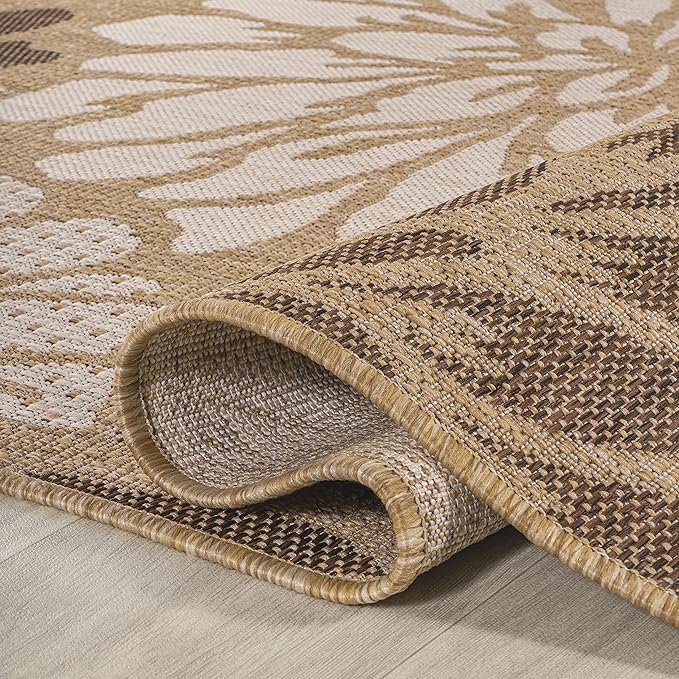 JONATHAN Y Floral Textured Weave Indoor Outdoor Round Area Rug 3 Ft Brown/Cream - Image 3