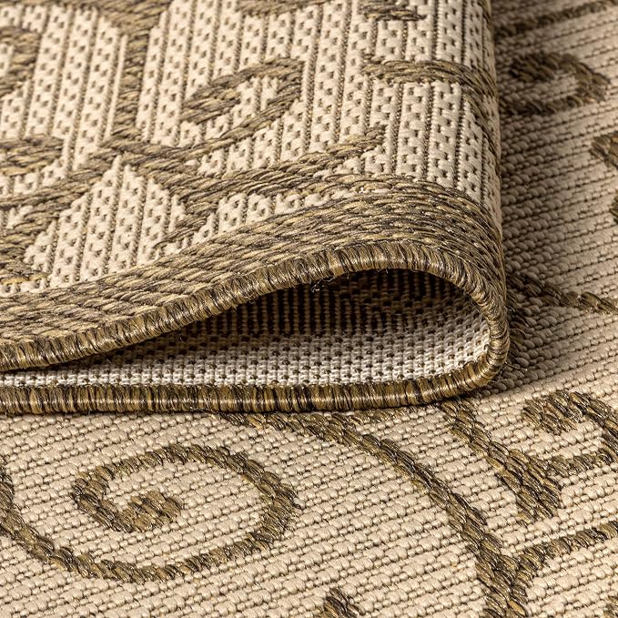 JONATHAN Y Vintage Filigree Indoor Outdoor Round Area Rug 8 Ft Beige/Brown - Image 4