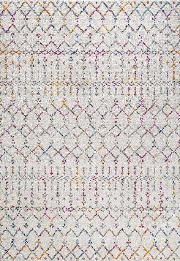 JONATHAN Y Boho Vintage Diamond Ivory/Multi Indoor Area Rug 8X10 ft, Moroccan - Image 2