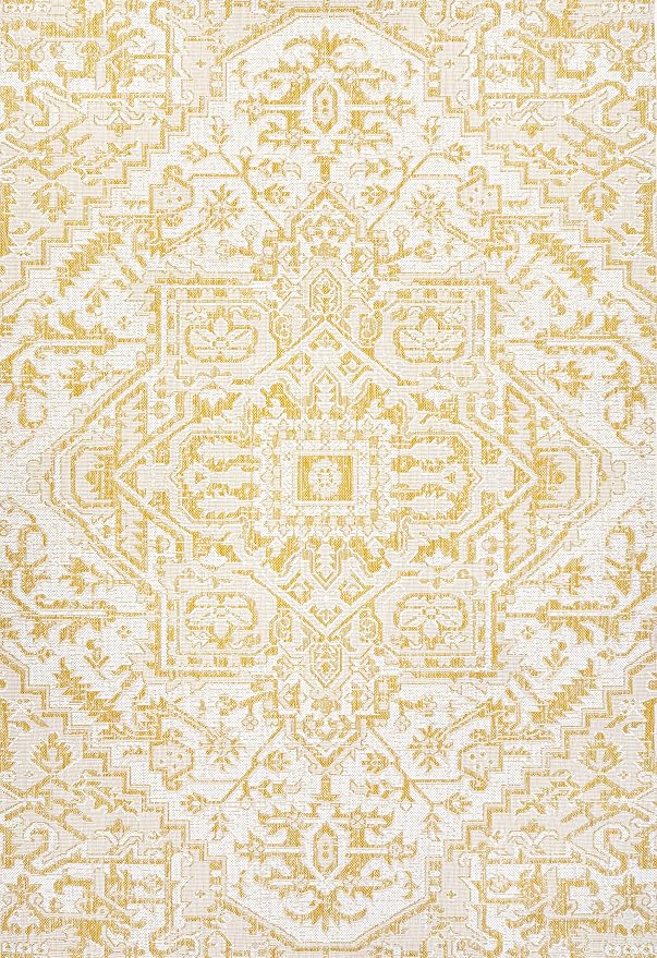 JONATHAN Y Boho Medallion Indoor Outdoor Area Rug 4X6 Cream/Yellow, Estrella - Image 8