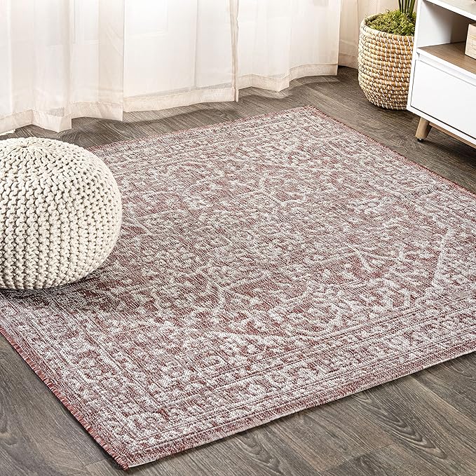 JONATHAN Y Boho Medallion Indoor Outdoor Square Area Rug 9X9 Red/Taupe by JONATHANY