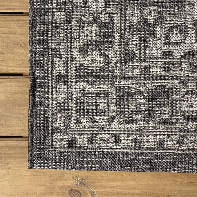 JONATHAN Y Boho Medallion Indoor Outdoor Square Area Rug 3X3 Black/Gray - Image 7