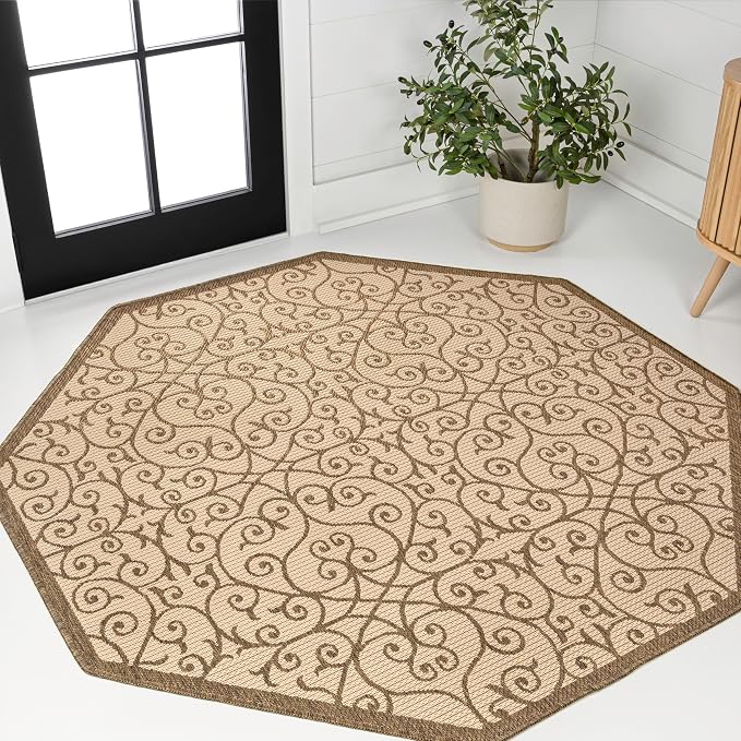 JONATHAN Y Vintage Filigree Indoor Outdoor Octagon Area Rug 5 Ft Beige/Brown by JONATHANY