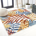 JONATHAN Y Tropics Palm Leaves Indoor Outdoor Square Area Rug 6X6 Cream/Orange by JONATHANY