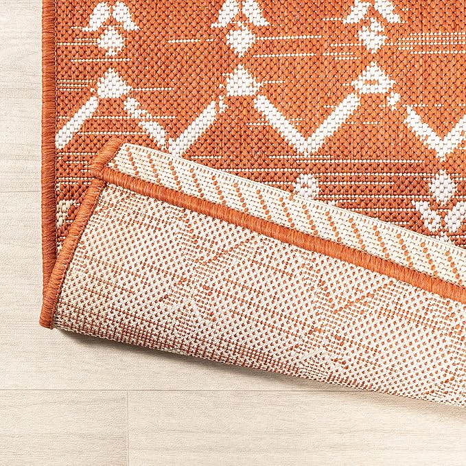 JONATHAN Y Moroccan Geometric Indoor Outdoor Area Rug 3X5 Orange/Cream - Image 5