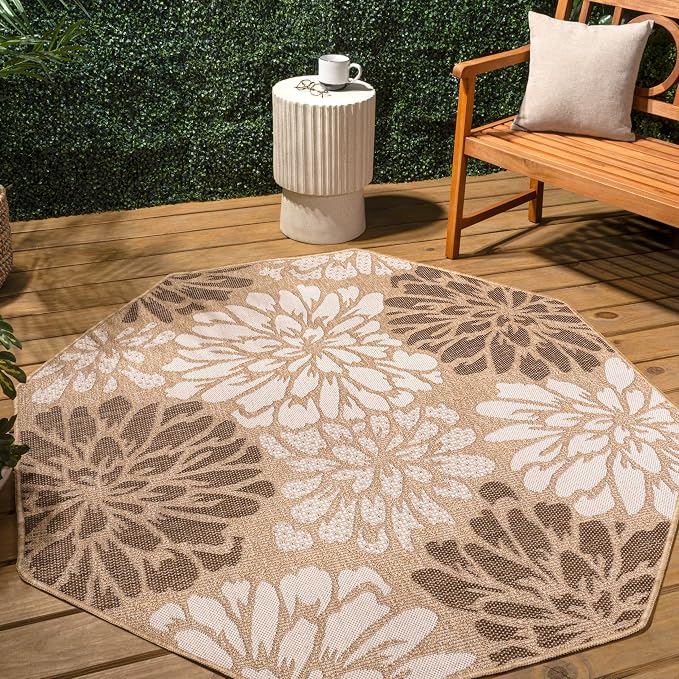 JONATHAN Y Floral Textured Weave Indoor Outdoor Octagon Area Rug 5 Ft - Image 3