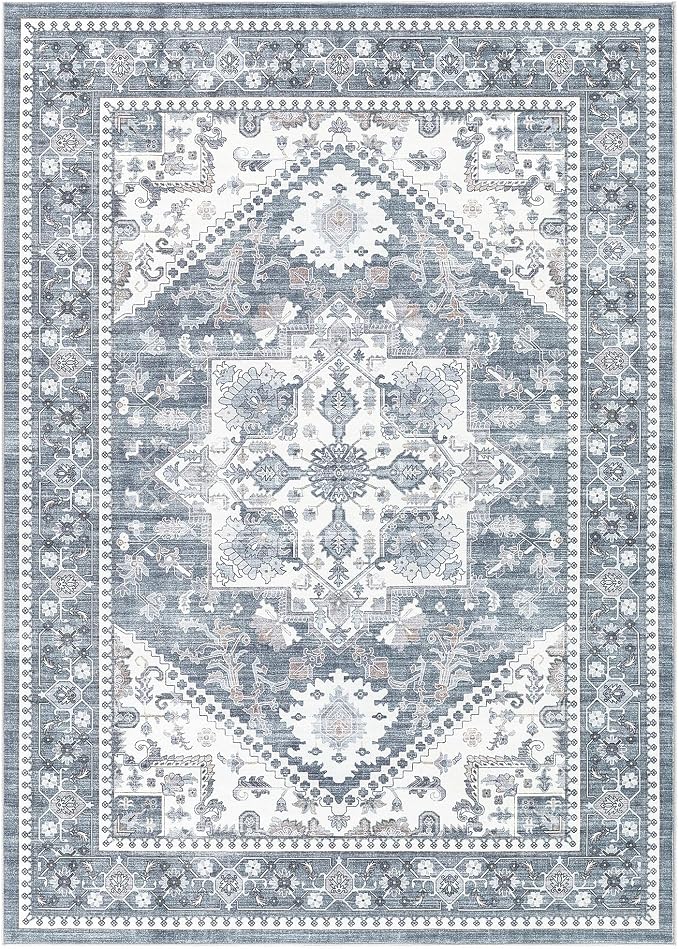 10x12 Vintage Area Rug: Washable Neutral Soft Non Slip Thin Large Floor Carpet - Image 9