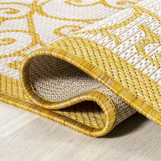 JONATHAN Y Vintage Filigree Indoor Outdoor Area Rug 4X6 Cream/Yellow, Madrid - Image 6