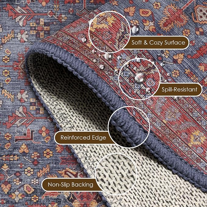 Washable Area Rug 3' x 5 ' Vintage Traditional Persian Mat - Image 6