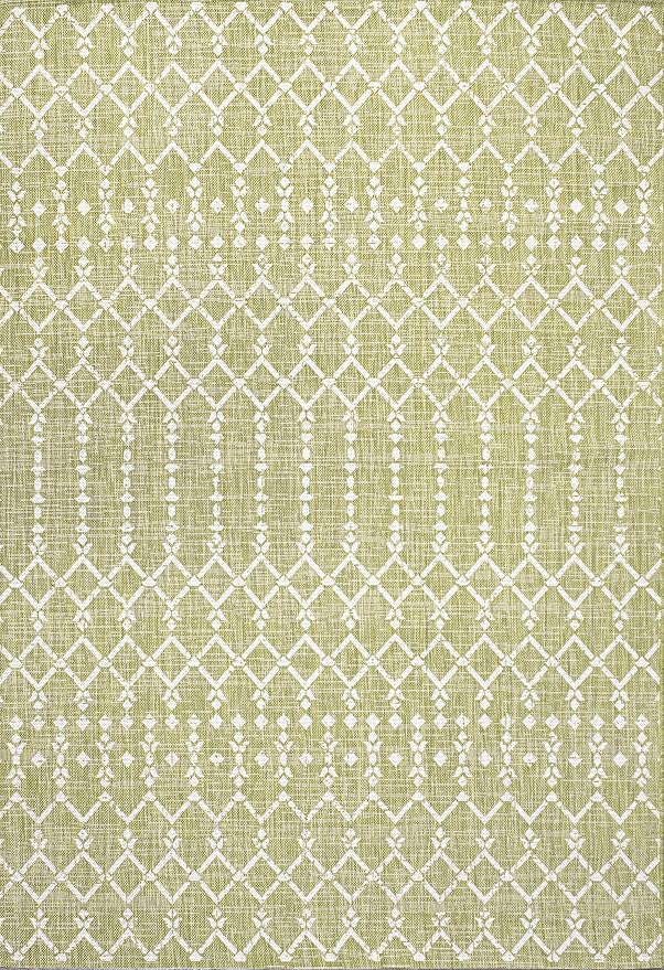JONATHAN Y Moroccan Geometric Indoor Outdoor Area Rug 8X10 Light Green/Cream - Image 9
