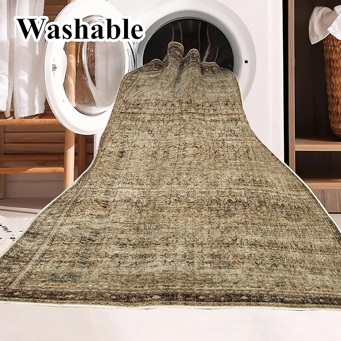 CHAMPLANT Area Rug 4x6 Washable Rug Brown Vintage Traditional Floor Cover - Image 4