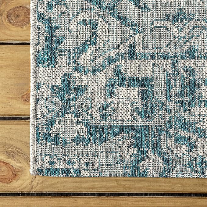 JONATHAN Y Boho Medallion Indoor Outdoor Square Area Rug 6X6 Teal/Gray - Image 6
