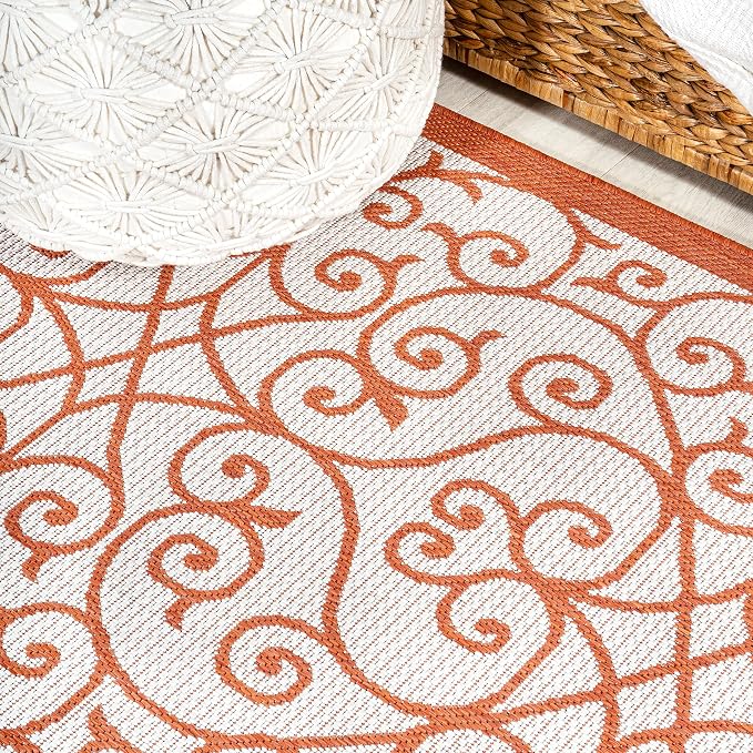 JONATHAN Y Vintage Filigree Indoor Outdoor Runner Rug 2X10 Cream/Orange - Image 5