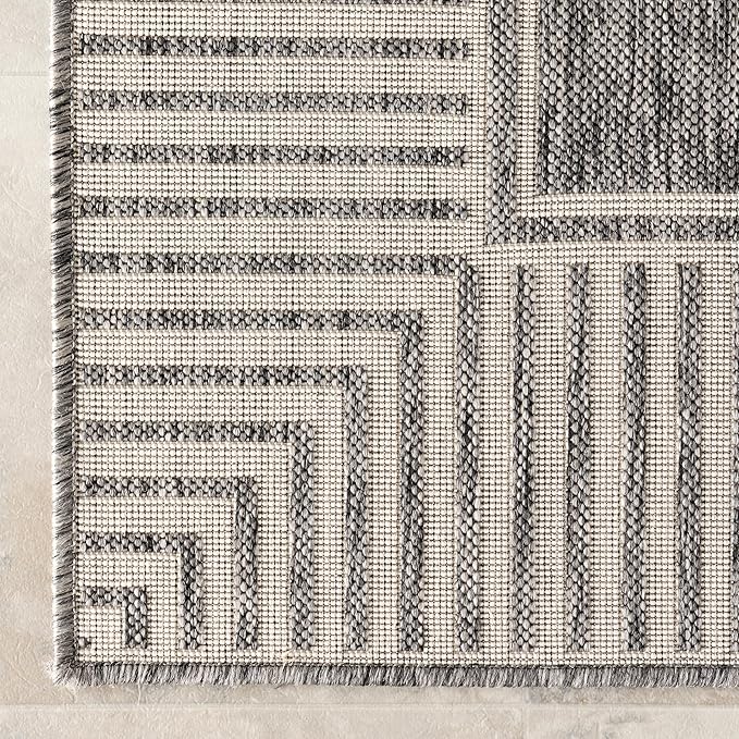 Nuloom Asha Grey/Ivory, Striped Border, Soft and Cozy, High Traffic, Easy Clean - Image 4