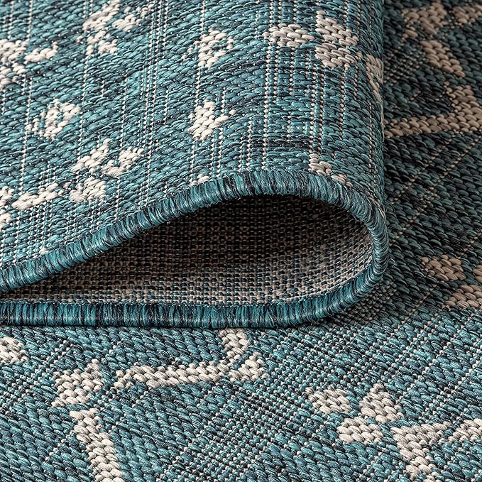 JONATHAN Y Moroccan Geometric Indoor Outdoor Round Area Rug 8 Ft Teal/Gray - Image 4