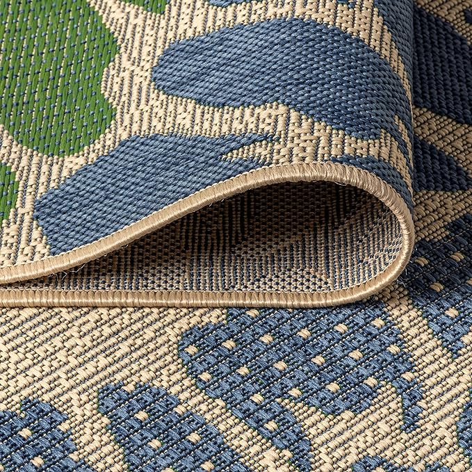JONATHAN Y Floral Textured Weave Indoor Outdoor Square Area Rug 4X4 Navy/Green - Image 5