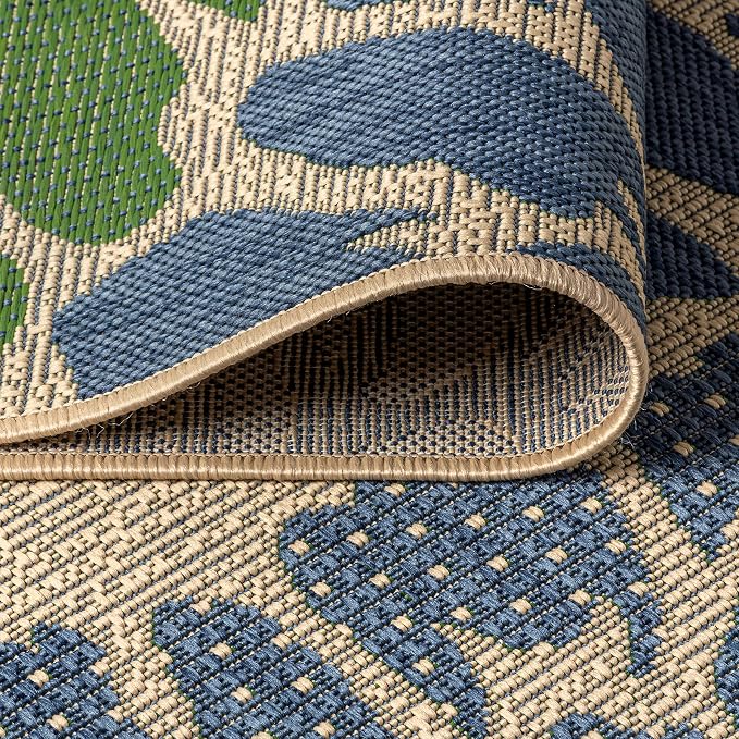 JONATHAN Y Floral Textured Weave Indoor Outdoor Round Area Rug 6 Ft Navy/Green - Image 5