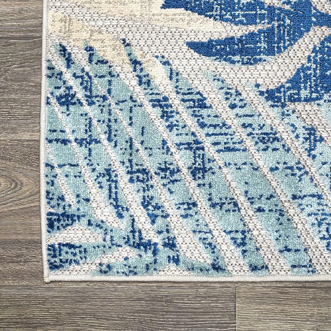 JONATHAN Y Tropics Palm Leaves Indoor Outdoor Area Rug 5X8 Gray/Blue, Boho - Image 11