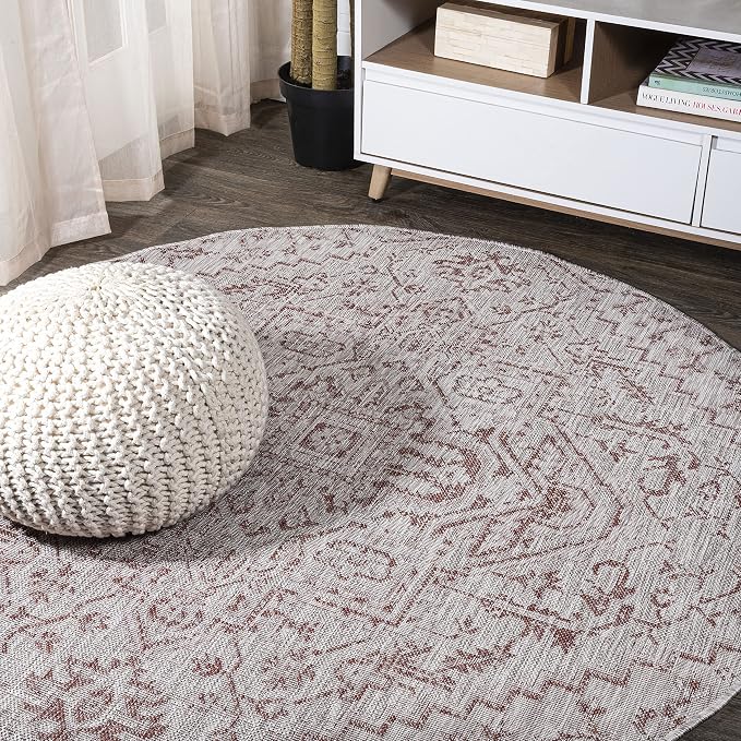 JONATHAN Y Boho Medallion Indoor Outdoor Round Area Rug 9 Ft Red/Taupe by JONATHANY