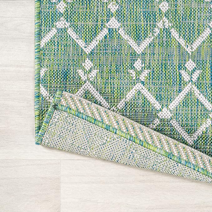 JONATHAN Y Moroccan Geometric Indoor Outdoor Square Area Rug 5X5 Green/Cream - Image 3