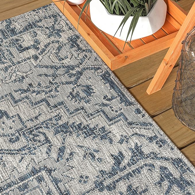 JONATHAN Y Boho Medallion Indoor Outdoor Square Area Rug 9X9 Navy/Gray - Image 4