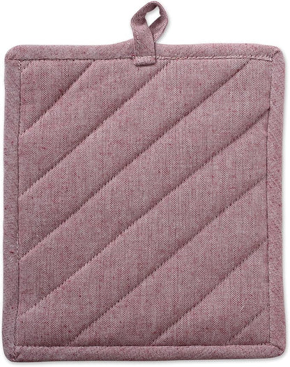DII 100% Cotton Solid Chambray Kitchen Set, Potholders, Barn Red, 2 Piece - Image 3